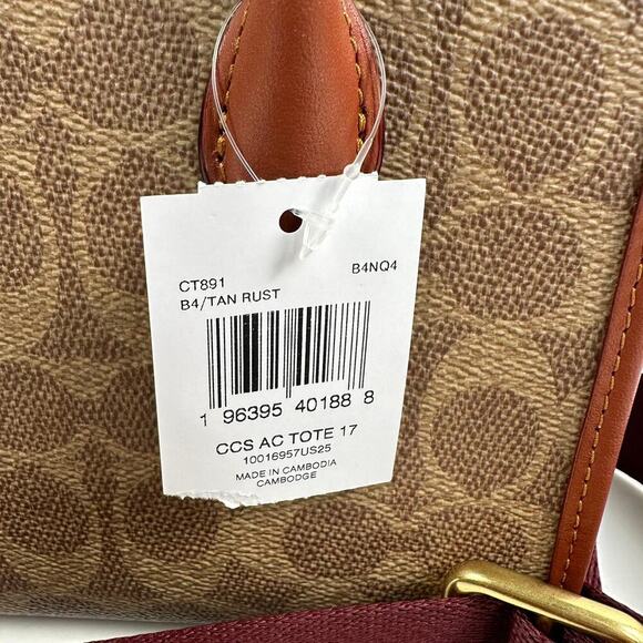 Coach Ace Tote Bag 17 In Signature Canvas IN Tan/Rust CT891 New - Picture 10 of 13